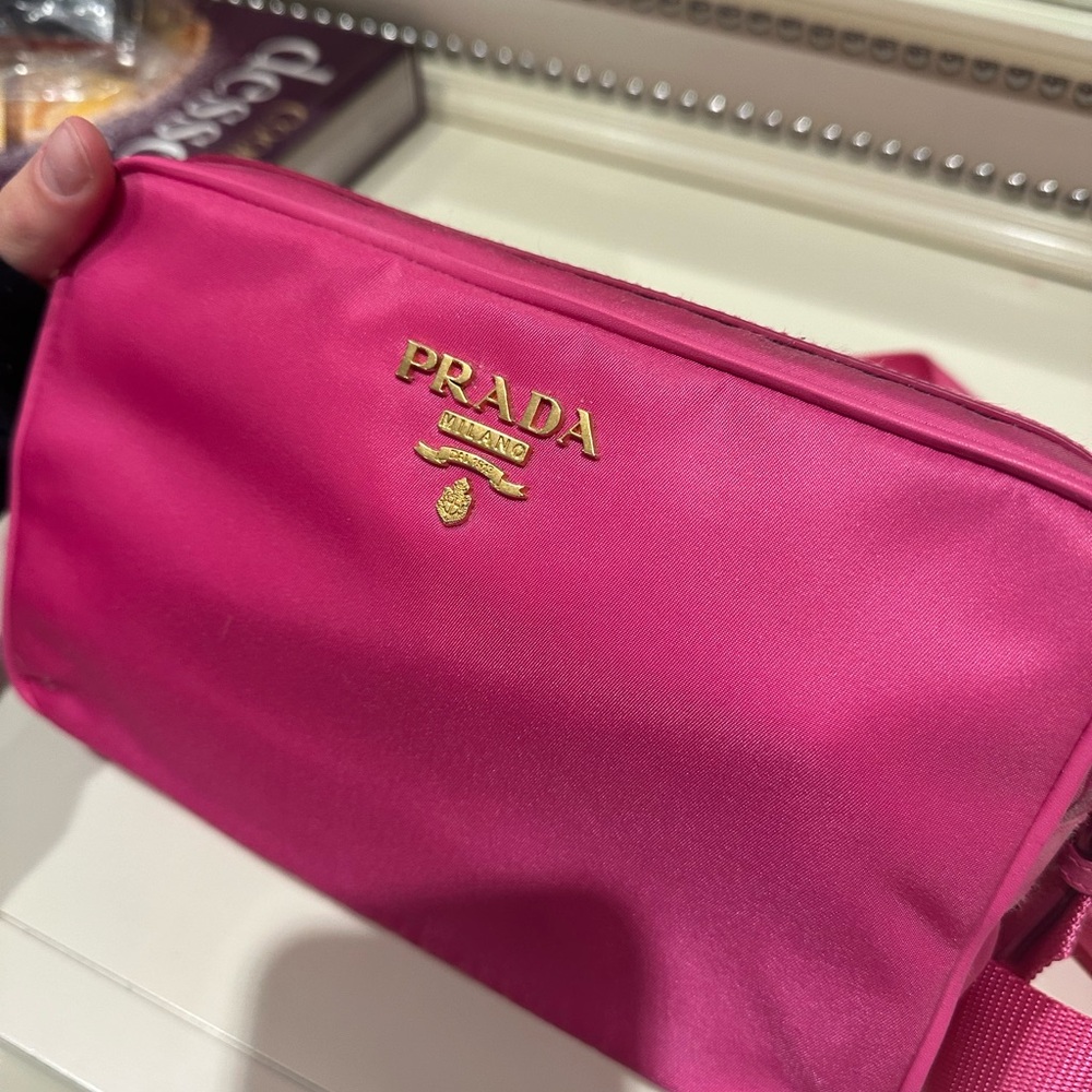 Authentic Prada Soft Calf-Trimmed Tessuto Camera Bag